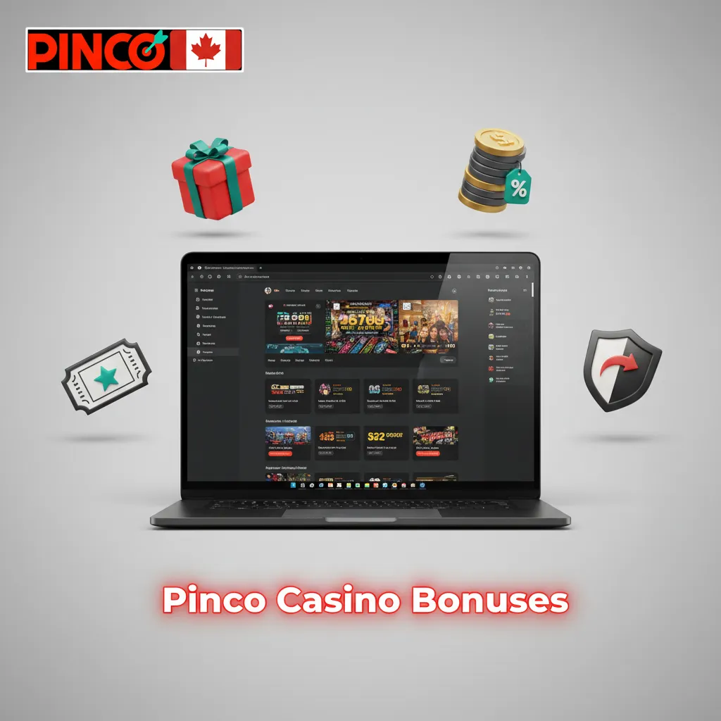 Pinco Casino bonuses: weekly reload 25% up to C$200, 50 free spins, cashback Monday, Drops & Wins, high roller, live rebate