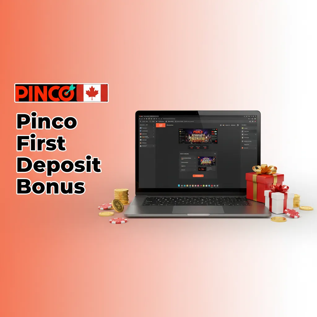 Pinco first deposit bonus banner: 100% match up to C$7,500 + 250 free spins. Min C$20. Casino only. 35x wagering, 14 days.