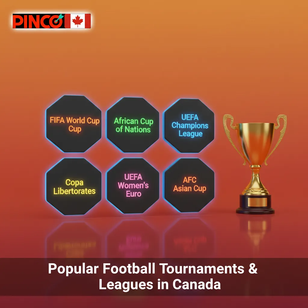 Graphic of popular football competitions in Canada: World Cup, UEFA events, MLS, CPL, and European leagues.