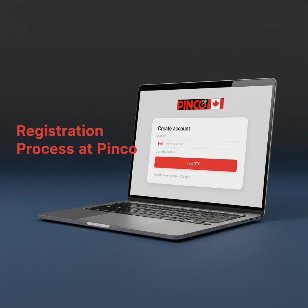 Pinco registration flow: sign up, choose email/phone/social, enter details, verify code, set limits, complete account.