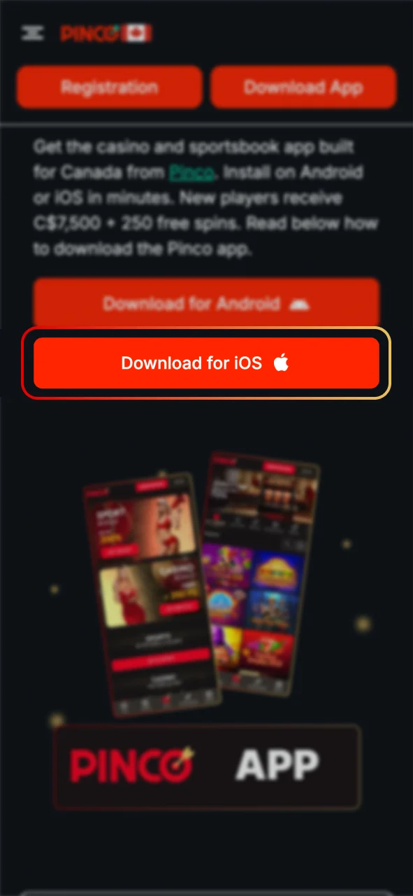 Click the Pinco download button for iOS.