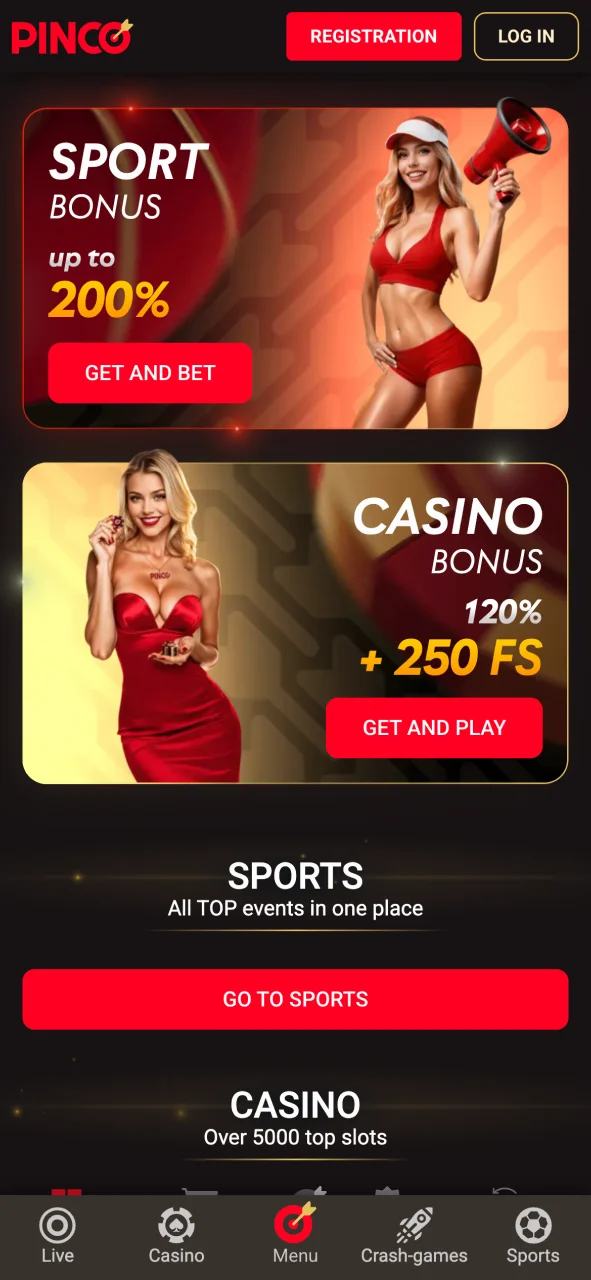 Explore the Pinco sportsbook and casino home.