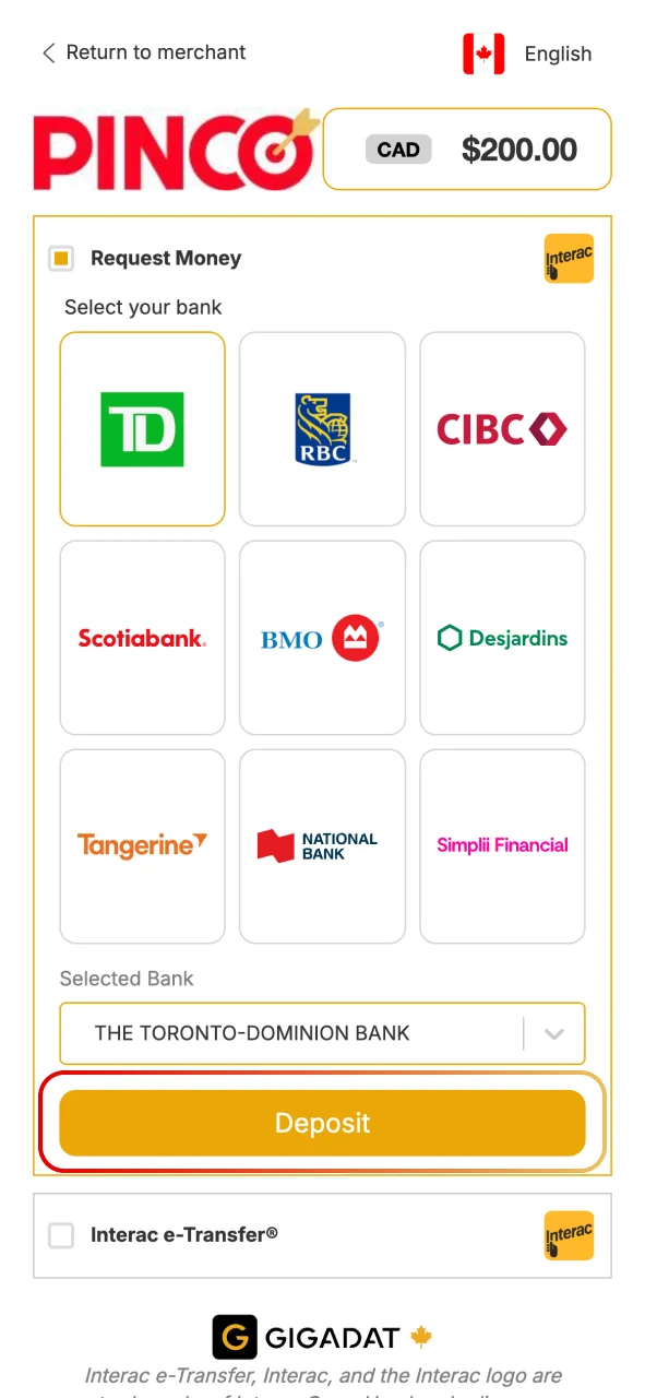Authorise your Pinco deposit in your banking app.
