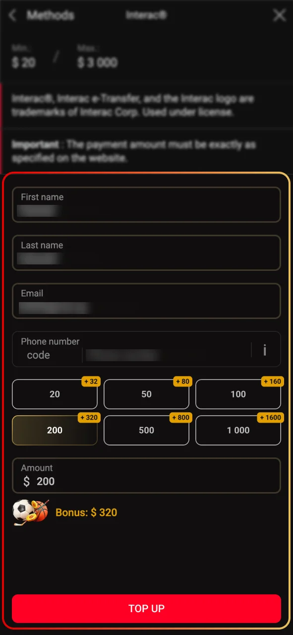 Type a CAD amount based on your bank limits.