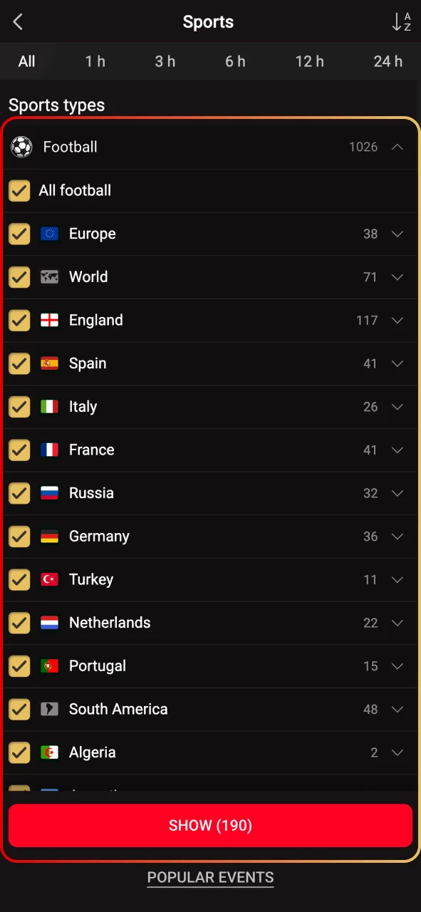 Find the Football category in the Pinco sports menu.