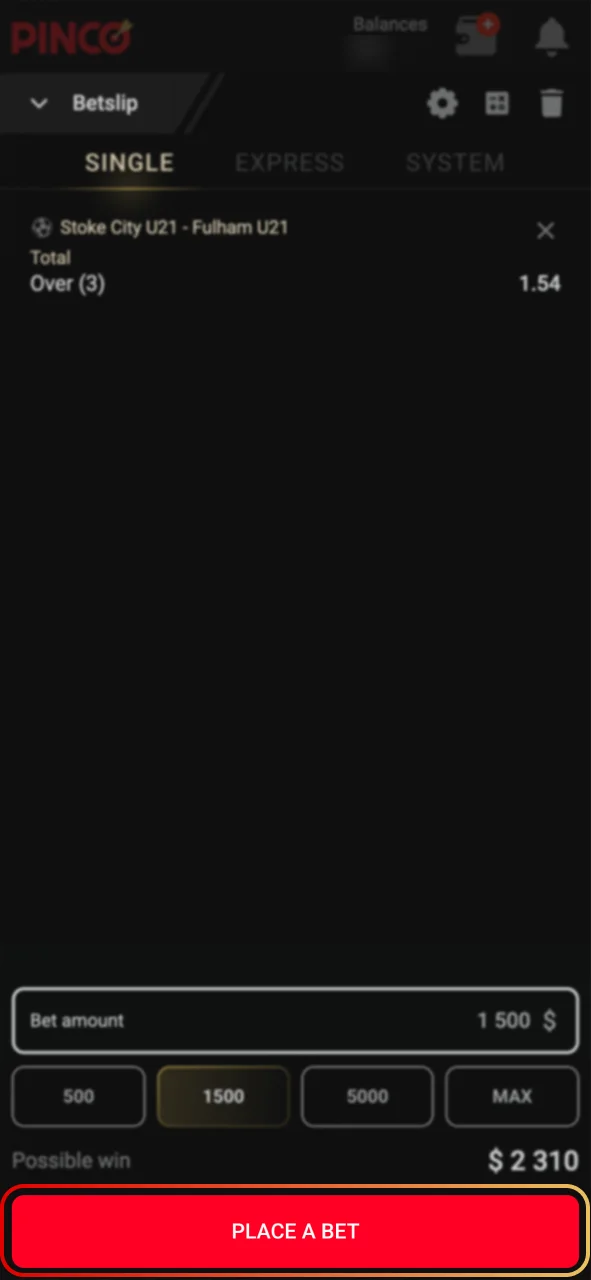 Confirm your bet at Pinco now.