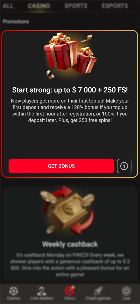 Visit Pinco Promotions to claim your welcome bonus.