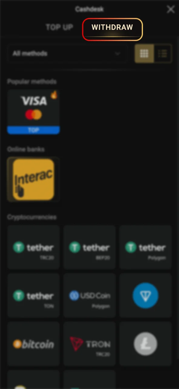 Navigate to Pinco Cashier and select Withdraw.